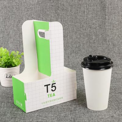 China Recycled Materials Paper Take Away Coffee Cup Holder Cup Carrier Hot Coffee Paper Cup Holder With Handle for sale