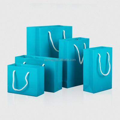 China Wholesale Recyclable Paper Packaging 13*19*6cm Bright Blue Paper Shopping Bag For Baby Clothes for sale