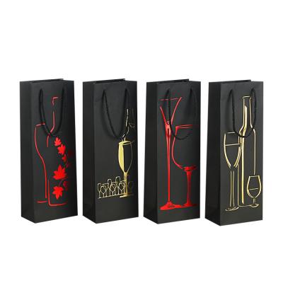 China Recyclable Black Coated Colored Printing Hard Paper Gift Wine Bag With Custom Size And Logo for sale