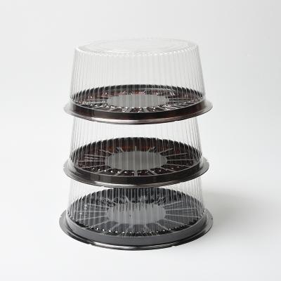 China Disposable Custom Size Three Layer Round Cake Container Packaging Plastic Box With Clear Lid for sale