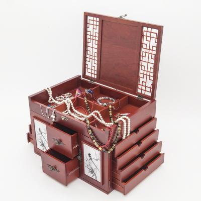 China Collection Cherry Wood Red Jewelry Box With Drawer Retro Chinese Style Jewelry Display for sale