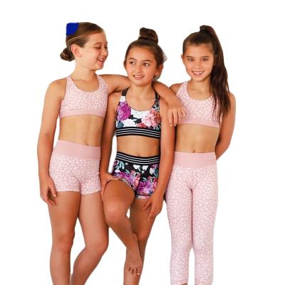 China Antibacterial Leopard Wholesale Kids Printed Yoga Leggings Set Recycled Custom Logo Girls Yoga Wear For Kids for sale