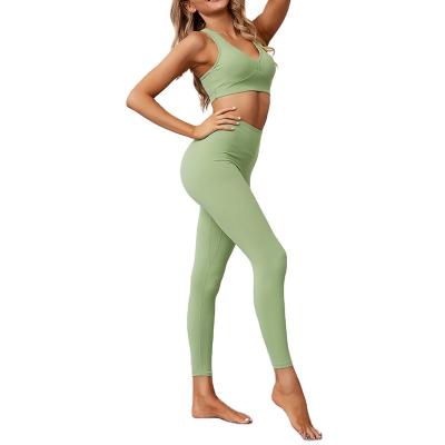 China Breathable Customized Athletic Wear Multiple Styles Active Bra High Waisted Leggings Seamless Sport Set Women Wear Yoga Set for sale