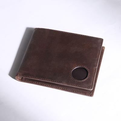 China Custom RFID Mens Gps Wallets Leather Crypto Wallets Men Vintage Crazy Horse Wallet Airtag Genuine Leather Bifold Holder for sale