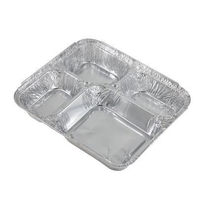 China Food Grade Four Grid Fast Food Aluminum Foil Container Disposable 8011 Takeout Tray for sale