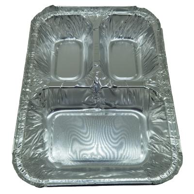 China 3 Compartment Aluminum Foil Food Tray Aluminum Foil Food Tray Recyclable Divided Food Trays for sale