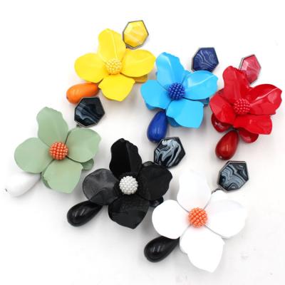 China Retro and cool metal spray painted flower candy color charms European and American jewelry brand creative exaggerated flower earrings for sale