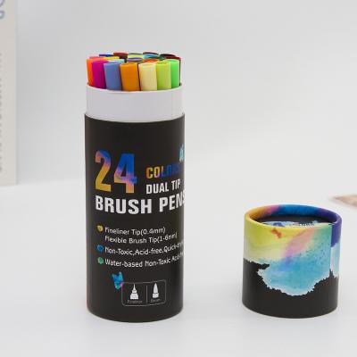 China Paint 0.4mm Thick Head Soft Brush24 Color Barreled Double Head Marker Pen Line for sale