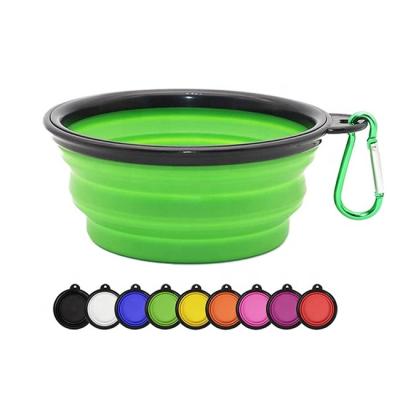 China Portable Camping Collapsible Pet Dog Travel Silicone Food Sustainable Collapsible Water Bowl With Buckle for sale