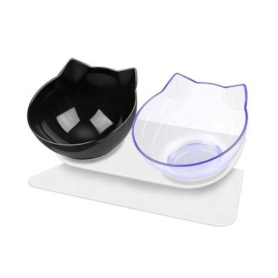 China High Quality Viable Puppy Cat Feeding Bowl 15 Degree Slanted Double Raised Plastic Pet Bowl With Stand for sale