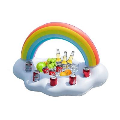 China Inflatable Rainbow Viable Cloud PVC Ice Bucket 4 Holes Floating Drink Holder Tray Swimming Pool Beach Inflatable Cup Holder for sale