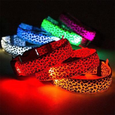 China Lights USB Charger Led Pet Collar Fashion Anti Lost Leopard Lightweight Tracking Waterproof Dog Collars Bulk for sale