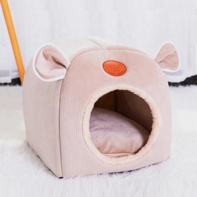 China Removable Cover Pet Rooms and Furniture Kitten Puppy Dog Kennel Luxury Cat Cave Keep Warm Foldable Indoor Cat Bed House for sale