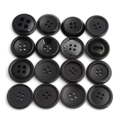 China Sustainable High Quality 2/4 Hole Black Color Resin Button Recycled Buttons For Clothes for sale