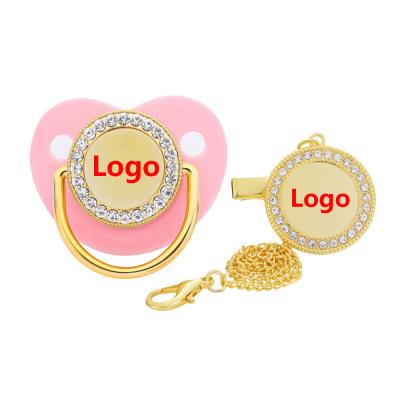 China New BPA Sublimation BPA Free Hot Pacifier Nipple Luxury Bling Baby Pacifier Set Clips With Chain For Newborn Baby for sale