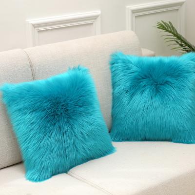 China Jacquard Faux Fur Dark Blue Acrylic Fibers Pillow Cover With Long Yarn for sale