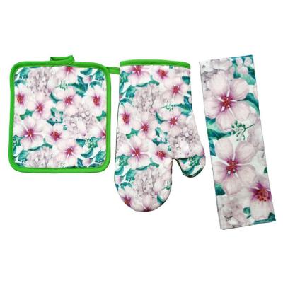 China Reusable Floral Pattern Printed Customized Towels Set Insulated Kitchen Oven Mitts Potholder for sale