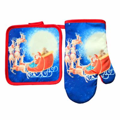 China Hot Selling Contemporary Oven Gloves Extreme Christmas Print Grill Mittens GRILL Heat Resistance Gloves for sale