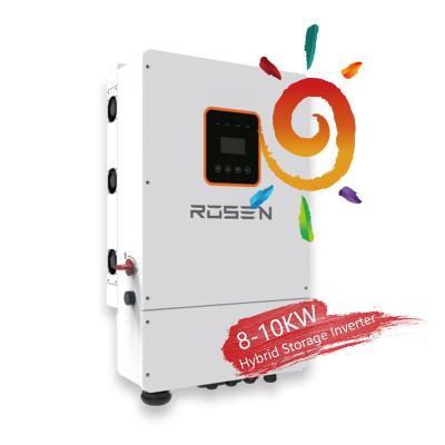 China Storage Projects Rosenpv 8KW 10KW Hybrid Storage Inverter lithium/lead acid battery with 48V lithium battery for solar system for sale