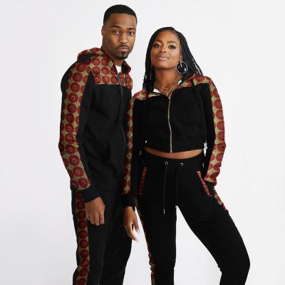 China Wholesale African Couples Anti-pilling Wax Print Casual Logo Two Piece Set Custom Ankara Long Sleeve African Clothing Outfits Long Sleeve for sale