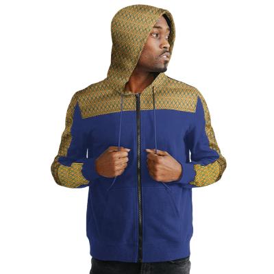 China Anti-pilling Men's Unisex Custom Made Trendy Terry Hoodie Oversized Africa Kente Print Cotton Zipper Hoodies for sale