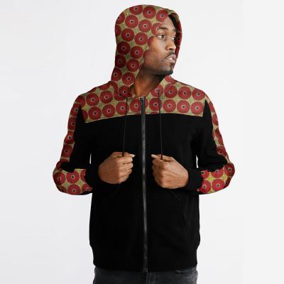 China Custom Couples Zipper Hoodies Africa Cotton Fleece Africa Kente Print Tracksuit Men Heavy Anti-pilling Fashion Top Fashionable Unisex Zipper Hoodie for sale