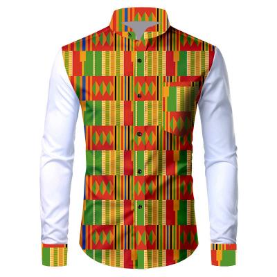 China Anti-pilling Hot Selling African Clothing Long Sleeve Button Up Men's African Dashiki Print Shirt for sale