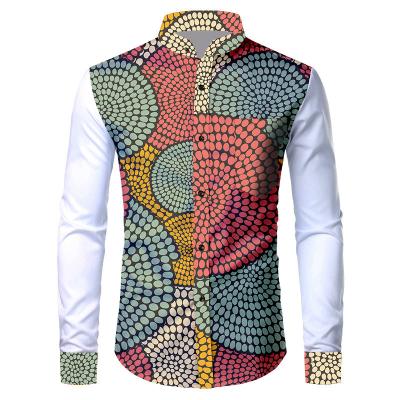 China High Quality Africa Clothing Men's Anti-pilling Ankara Print Shirt Long Sleeve Hidden Placket Shirt for sale