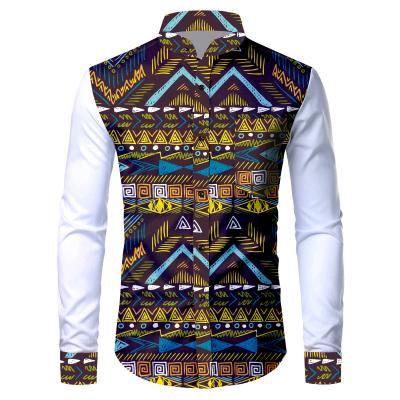 China African Print Anti-pilling Shirt Men's Long Sleeve Button Up Shirt Traditional Patchwork Dashiki African Clothing For Men for sale