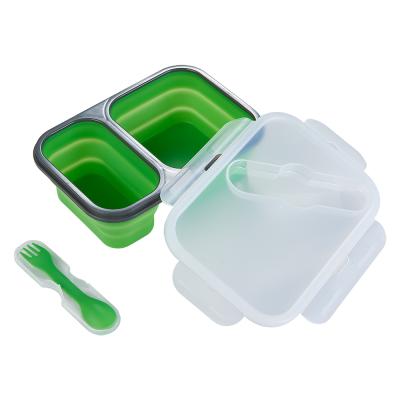 China Freshness Preservation Color Travel Two Compartment Insulated Silicone Lunch Box for sale