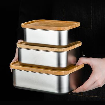 China Freshness Keeping Eco Food Storage Kids Bento Stainless Steel Lunch Box With Bamboo Lid for sale