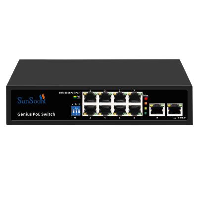 China POE Sunsoont New Design OEM Network Switch 10 poe Hub 8 Ports Genius Poe Switch Port Fast Injector 10/100Mpbs For IP Camera for sale