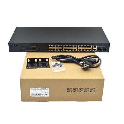 China Controlled POE Switch 24 Port Layer 2 PoE Switch 100-240V Support 2 SFP Gigabit Ethernet AI POE for CCTV for sale