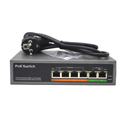 China Newest 65W 4 POE Port POE Switch with 1 Uplink Port Unmanaged Fast-Ethernet Switch with PoE Injector for sale