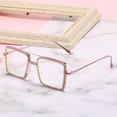 China Luxury New Fashion Eye Protection Decoration Diamond Optical Frame Metal Frame Glasses for sale