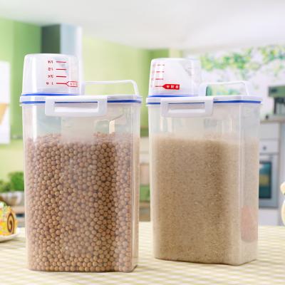 China Heatable Grain Dry Food Canned Rice Bucket Storage Dispenser Plastic Clear Cereal Dispenser Container for Kitchen Soybean Corn for sale