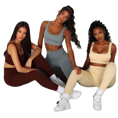 China QUICK DRY women's sexy seamless knitting yarn sports vest pants yoga suit fitness suit for sale