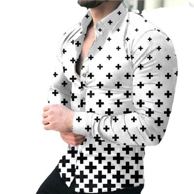 China 2022 New Anti-pilling Spring And Sleeve 3D Digital Autumn Men Long Sleeve Printing Tall Slim Top Shirt Gradient Printing Shirt for sale