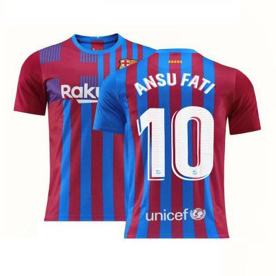 China the short-sleeved T-shirt of no. 10 Yellow Adult Children's Home Anti-Wrinkle Jersey Mens Summer Soccer Jersey 2122 Messi No. 21 Fati for sale