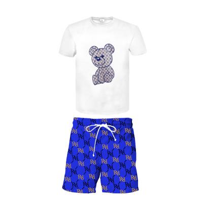 China 2022 summer new men's bear T-shirt fashion suit breathable sports and leisure short-sleeved shorts two-piece set for sale