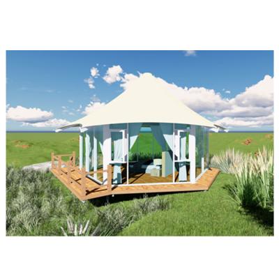 China GT18 24sqm UV-resistant hexagon glamping tents waterproof luxury hotel high backyard lounge safari tent for sale