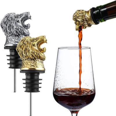 China Animal Metal Wine Aerator Pourer Lion Head Wine Bottle Pourer for sale