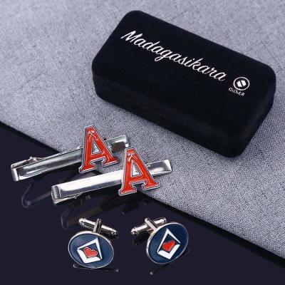 China Zink legering Messing manchetknop en stropdas set met aangepast logo Te koop