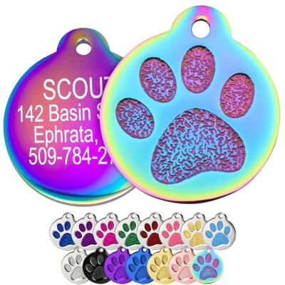 China Personalized Dog Tags Paw Print Round Stainless Steel Pet Tag For Dogs And Cats for sale