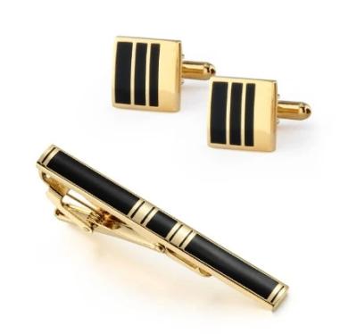 China personalized tie clip Enamel Black Gold Plated Tie Clip Custom Engraved Tie Clip for sale