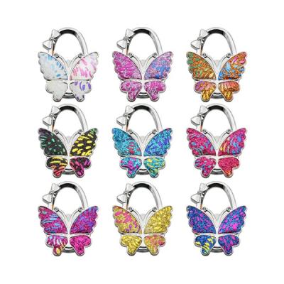 China Personalise Bag Hanger Colorful Butterfly Table Hook Custom Logo Portable Purse Hook for sale