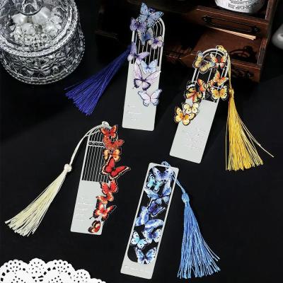 China Custom Metal Bookmark vlinder Tassel Hollow Metal Bookmarks Te koop