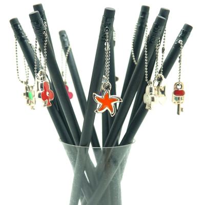 China 100% Wholesale High Quality Luxury Stationery Eco-Friendly Pencil Black Wooden Pendant HB Pencil Custom Made Personalized Pencils for sale