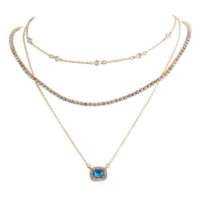 China Wholesale BOHEMIA Sparkle Necklace Crystal Blue Rhinestone Multilayer Noble Fashion Necklace Jewelry for Women and Girls for sale