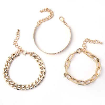 China Wholesale Layered Chunky Jewelry Punk Unisex Bracelet Sets 3pcs Fashion Hiphop Luxurious TRENDY Twist Chain Metal Bracelets for sale